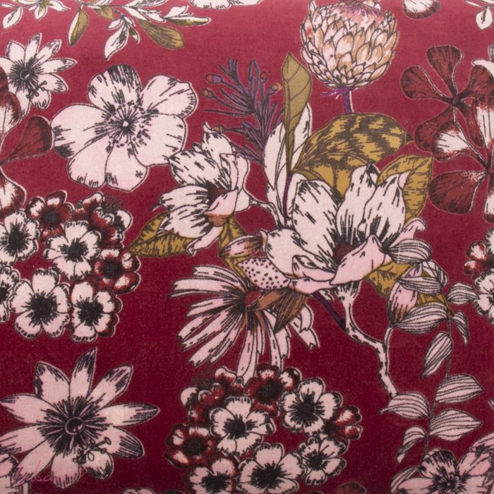 Imbarro - Sierkussen - Kussen - Essence - Burgundy - Velours - Bordeaux - Bloemenprint - 40x60cm - Afbeelding 4