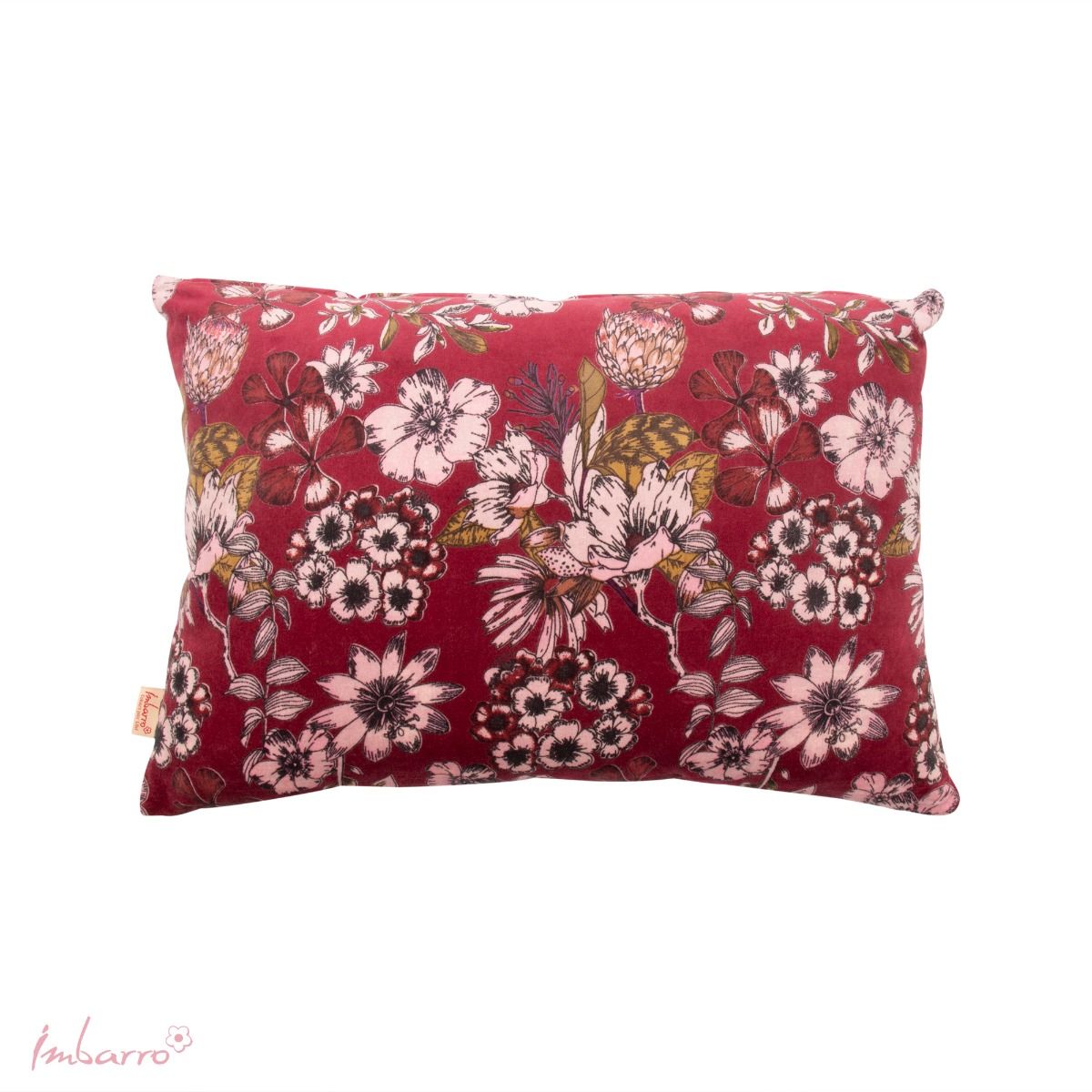 Imbarro - Sierkussen - Kussen - Essence - Burgundy - Velours - Bordeaux - Bloemenprint - 40x60cm