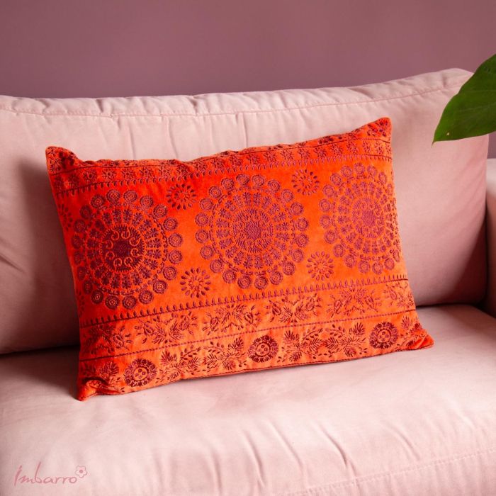 Imbarro - Sierkussen - Nobile Orange/Darkred - Velours - 40 x 60 cm - Jaren 70 Vibe - Retro - Afbeelding 5