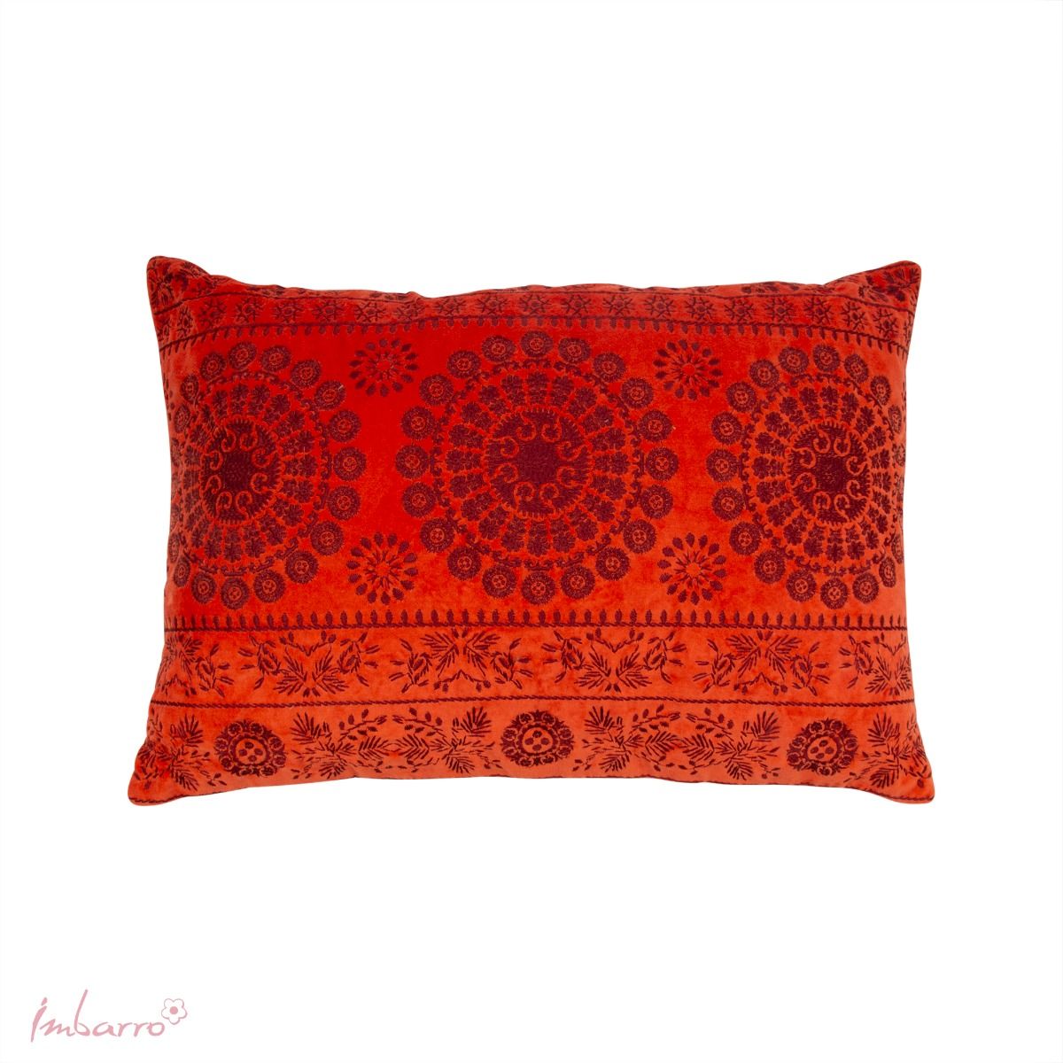 Imbarro - Sierkussen - Nobile Orange/Darkred - Velours - 40 x 60 cm - Jaren 70 Vibe - Retro