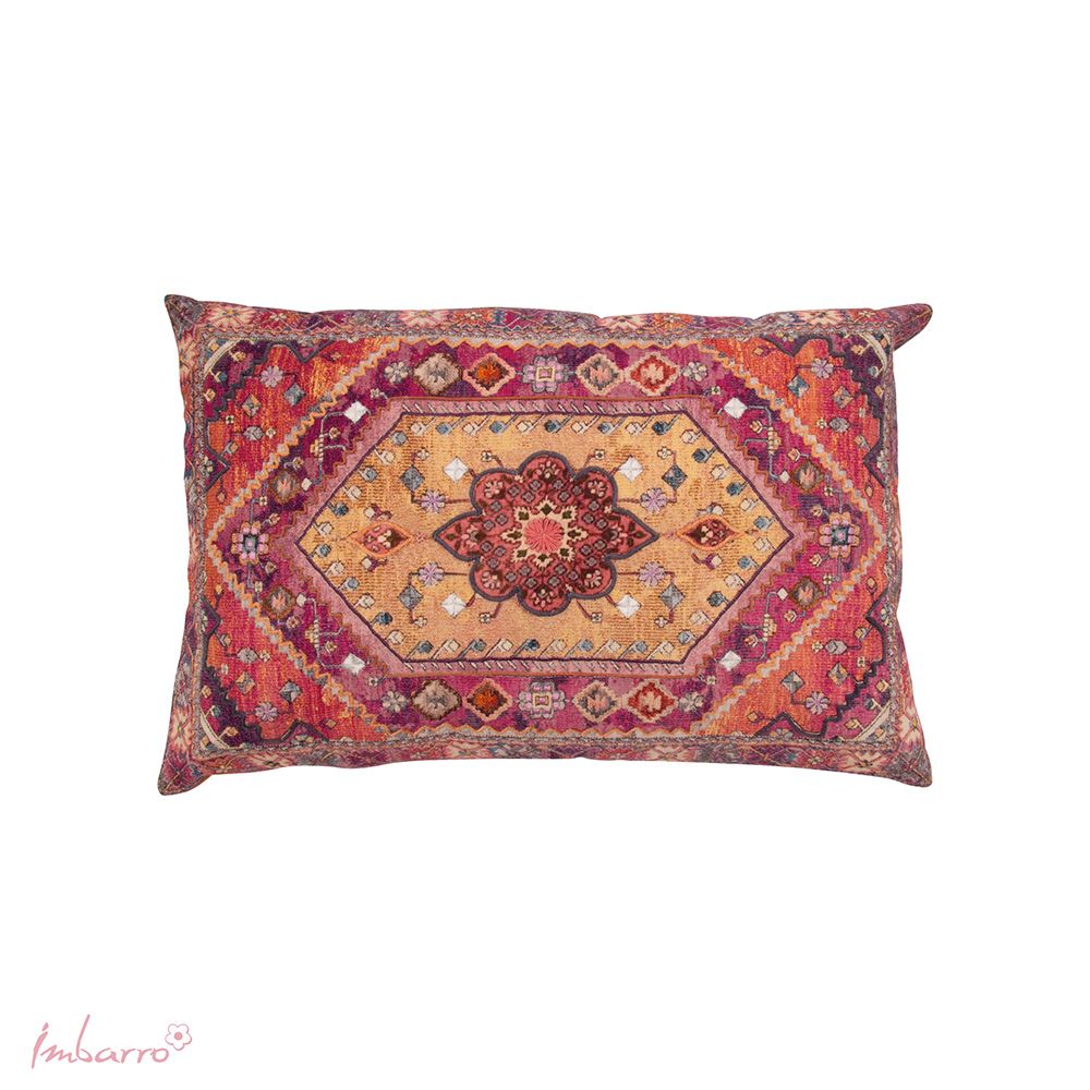 Imbarro - Sierkussen - Kussen - Fiori - Handgeborduurd - Katoen - 40x60 cm - Oranje/Roze