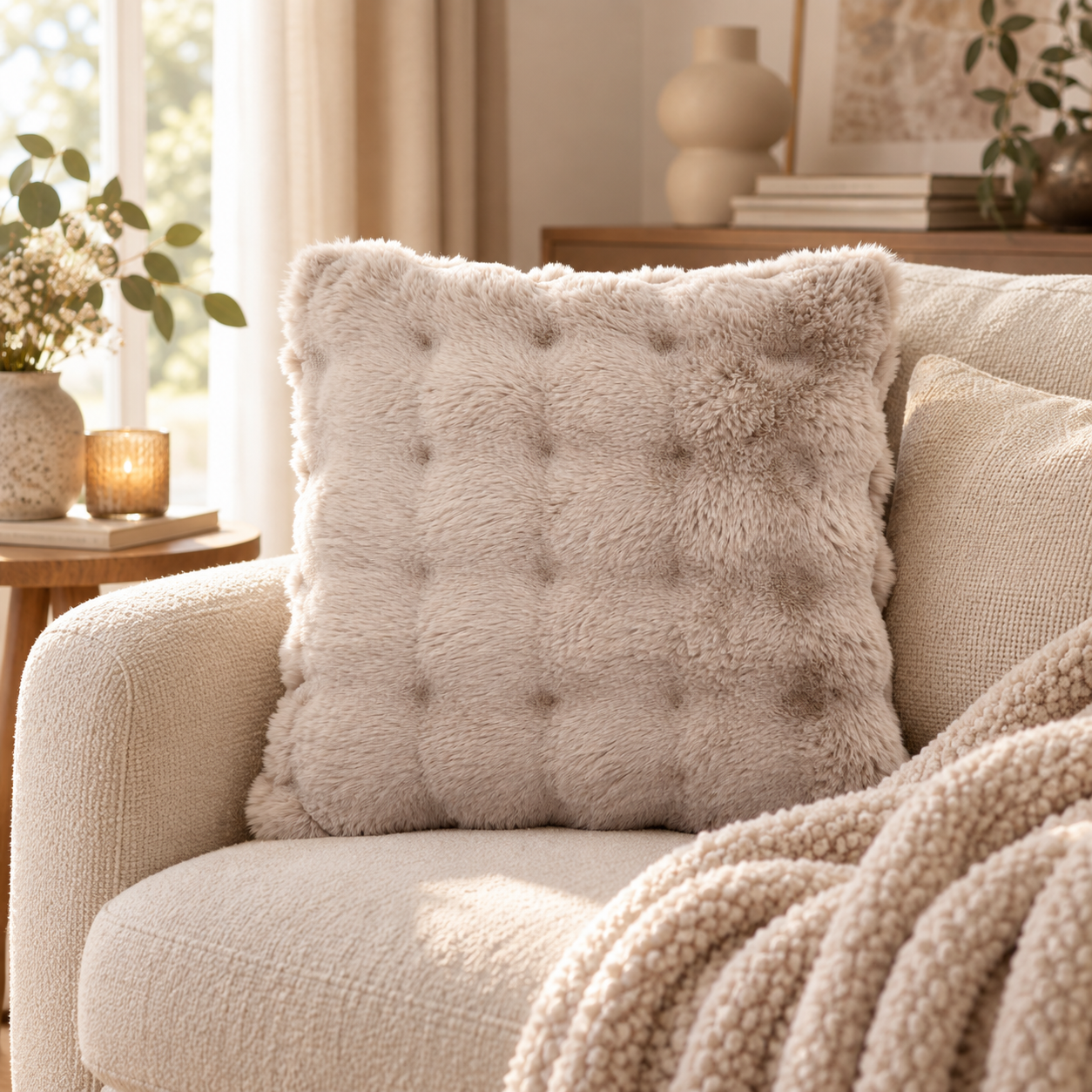 Daan Kromhout - Sierkussen - Kussen - Bont Look - Montana - Fur Look - Zand - Beige - 45x45cm - Afbeelding 2