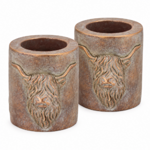 Daan Kromhout - Waxinehouders - Set van 2 - Beton - Schotse Hooglander - Grijs - Goud -13 en 11 cm hoog