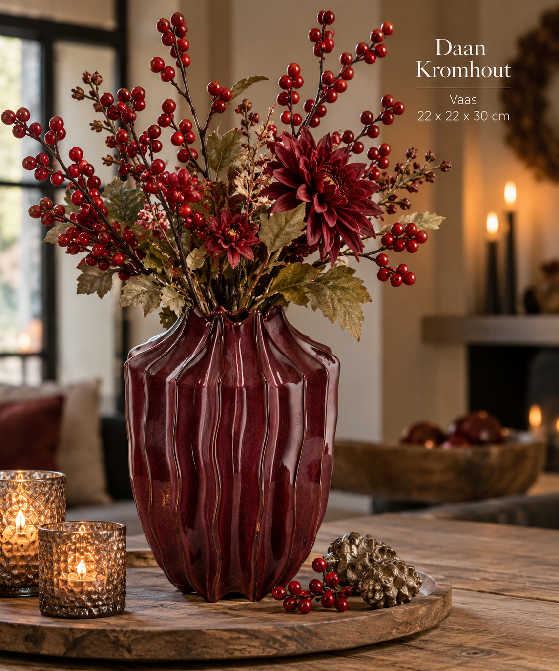 Daan Kromhout - Vaas - Bloemenvaas - Juna - Keramiek - Burgundy - Paars - 22x30cm - Afbeelding 2