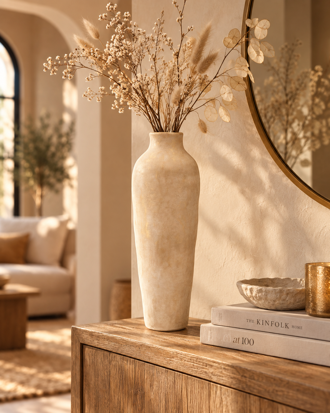 Daan Kromhout- Vaas - Keramiek - Robuust - Handgemaakt - Florence - Antique Wit-Goud - 16x48cm - Afbeelding 2