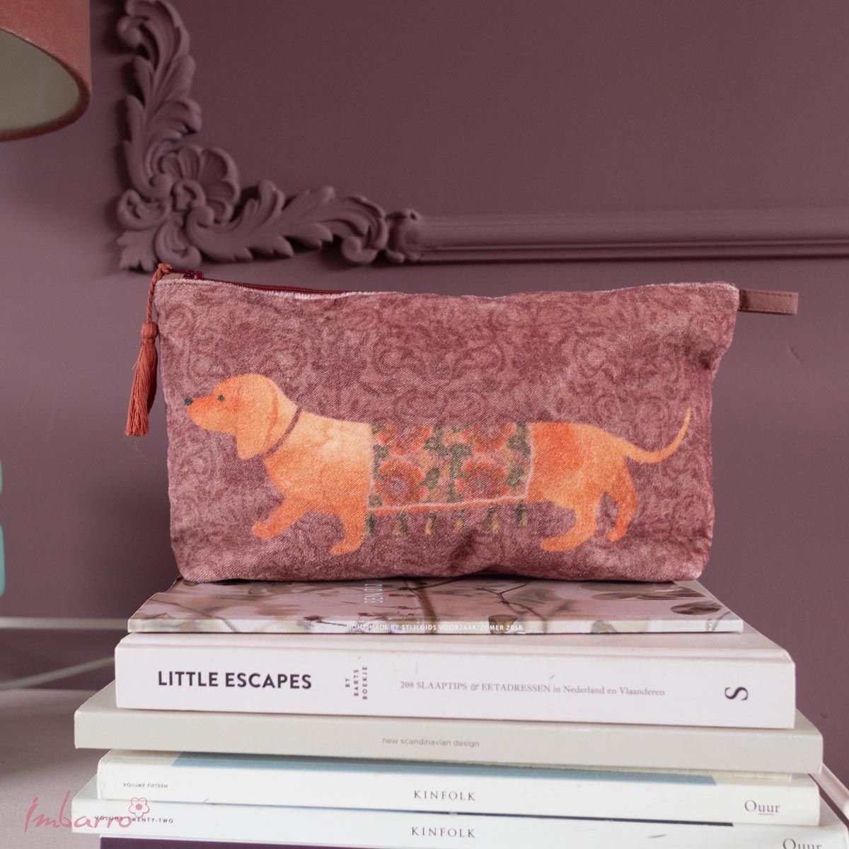 Imbarro - Pouch - Beautybag - Toilettas - Dash - Teckel - Velvet - 20x30 - Afbeelding 5