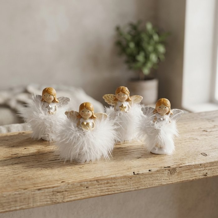 Boltze - Decoratief - Beeldjes - Set van 4 - Engel - Zilver en Goud - 7x6cm - Kerst - Figuur - Afbeelding 4
