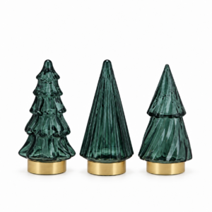 Daan Kromhout - Kerstboom - Led - Glas - 6x13cm - BlauwGroen - Set van 3 - decoratieve kerstversiering