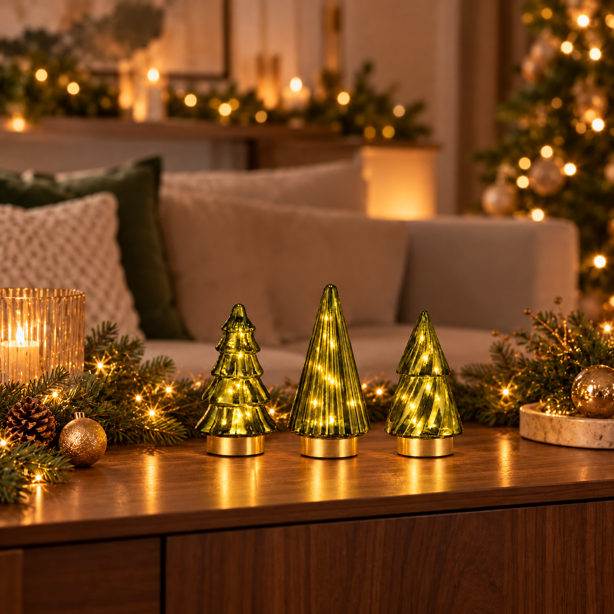 Daan Kromhout - Kerstboom - Led - Glas - 6x13cm - Groen - Set van 3 - Decoratieve kerstitems - Afbeelding 2