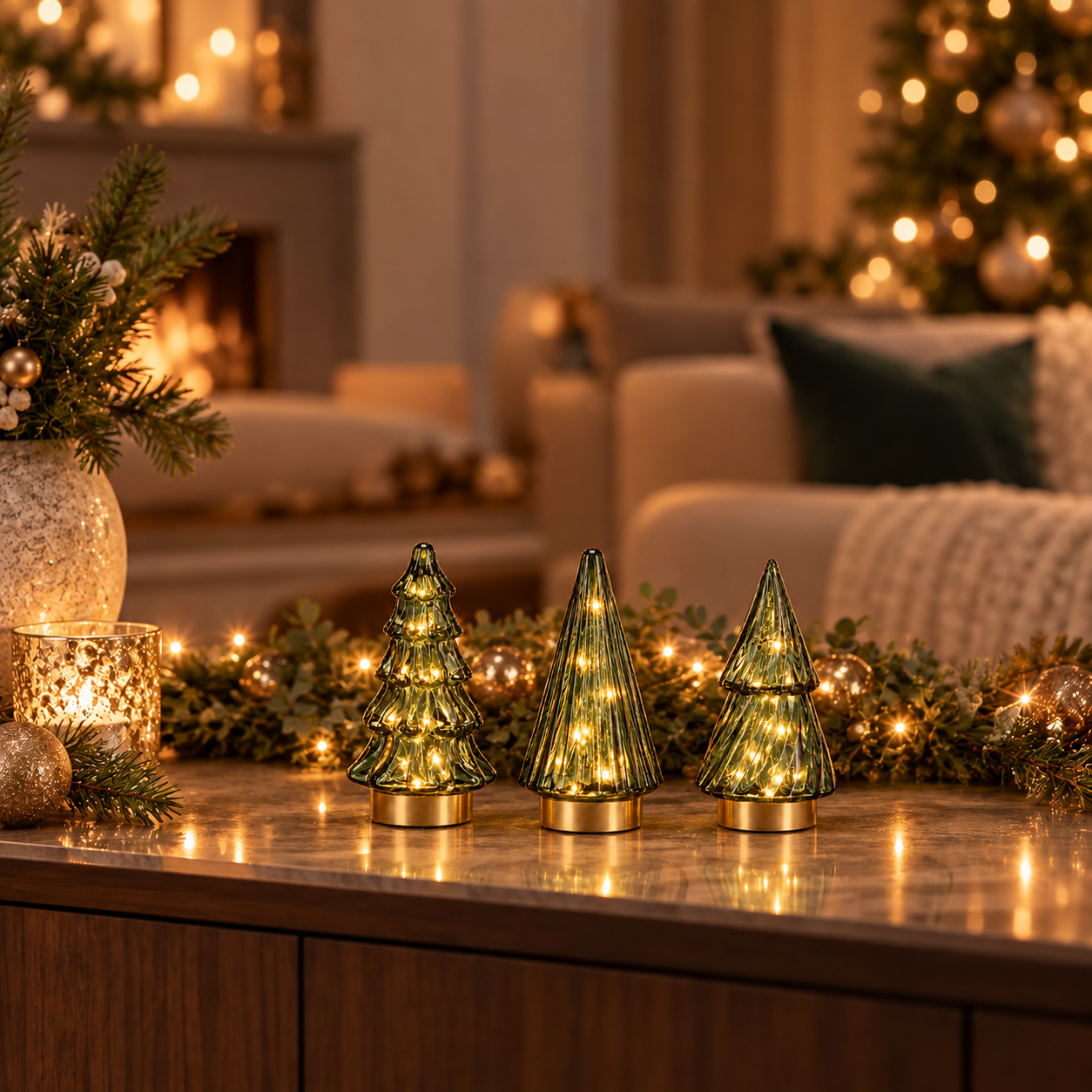 Daan Kromhout - Kerstboom - Led - Glas - 6x13cm - BlauwGroen - Set van 3 - decoratieve kerstversiering - Afbeelding 2