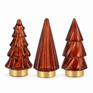 Daan Kromhout - Kerstboom - Led - Glas - 6x13cm - Bruin Oranje - Set van 3 - decoratieve kerstversiering