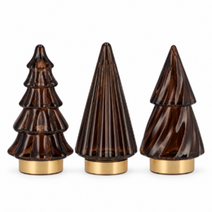 Daan Kromhout - Kerstboom - Led - Glas - 6x13cm - Bruin - Set van 3 - decoratieve kerstversiering