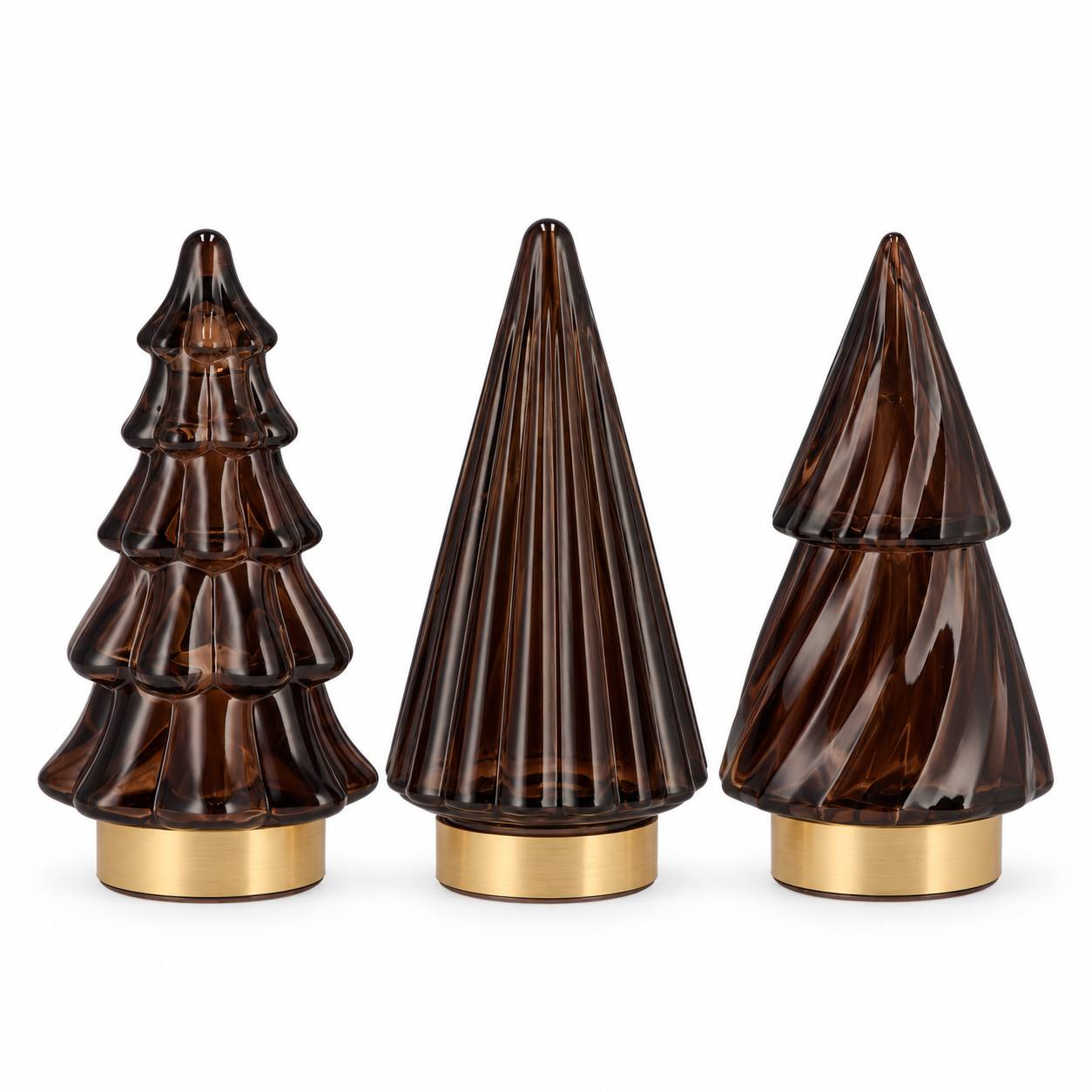 Daan Kromhout - Kerstboom - Led - Glas - 6x13cm - Bruin - Set van 3 - decoratieve kerstversiering