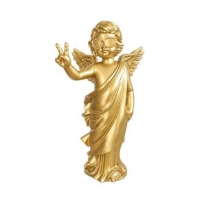 Boltze - Engel - Beeld Goud - Engel met Peace gebaar - Polyresin - 27 x 20 x 50 cm - Decoratief Beeld - Kerst