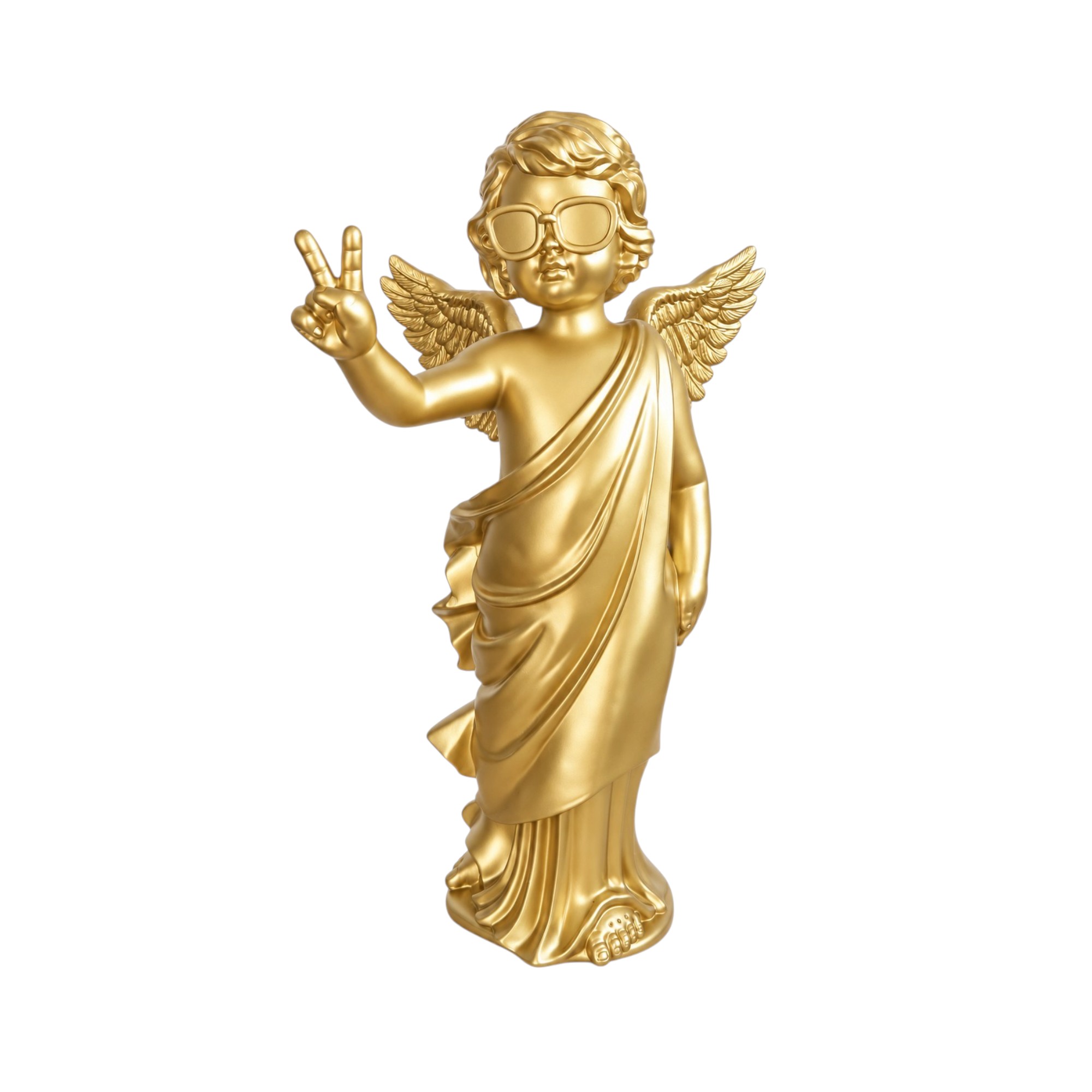 Boltze - Engel - Beeld Goud - Engel met Peace gebaar - Polyresin - 27 x 20 x 50 cm - Decoratief Beeld - Kerst