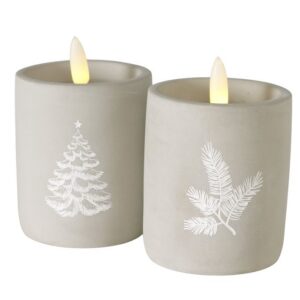 Boltze - Windlicht - LED Kaars - Set van 2 - Betonlook - Kerst - Met Timer - 9,5 x 6,5 cm - Grijs