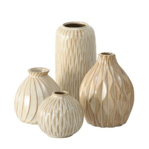 Boltze - Vaas - Bloemenvaas - Set van 4 - Keramiek - Beige - Creme - Verschillende formaten - Moderne Woondecoratie