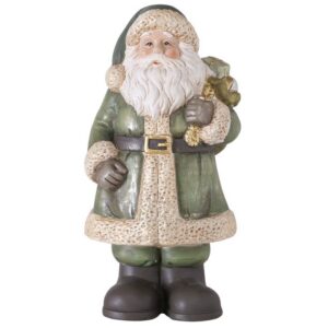 Boltze - Beeld - Kerstman - Santa Claus - Aardewerk - Groen/Crème - Handbeschilderd - 23,5 cm - Kerstdecoratie