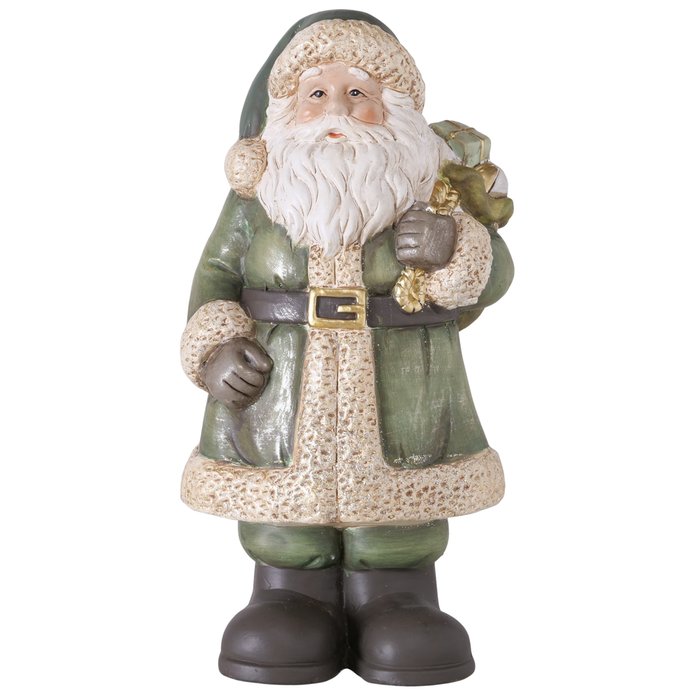 Boltze - Beeld - Kerstman - Santa Claus - Aardewerk - Groen/Crème - Handbeschilderd - 23,5 cm - Kerstdecoratie