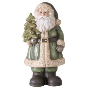 Boltze - Beeld - Kerstman - Santa Claus - Aardewerk - Groen/Crème - Handbeschilderd - 23,5 cm - Kerst