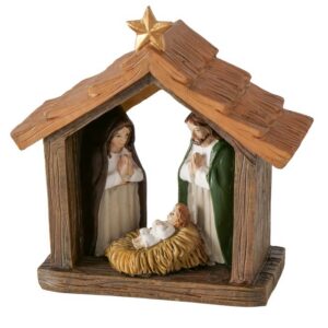 Boltze - Kerststal - Kribbe - Polyresin - Kerstdecoratie - 15.5x6.5x15.5cm - Kerst