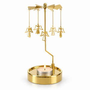 Home Society - Carrousel - Engeltjes - Draaiende Waxinelichthouder - Goudkleurig - Metalen Engeltjes - Kerstdecoratie