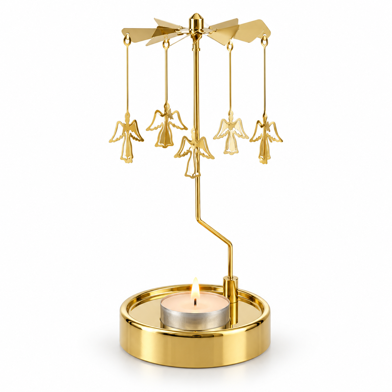 Home Society - Carrousel - Engeltjes - Draaiende Waxinelichthouder - Goudkleurig - Metalen Engeltjes - Kerstdecoratie