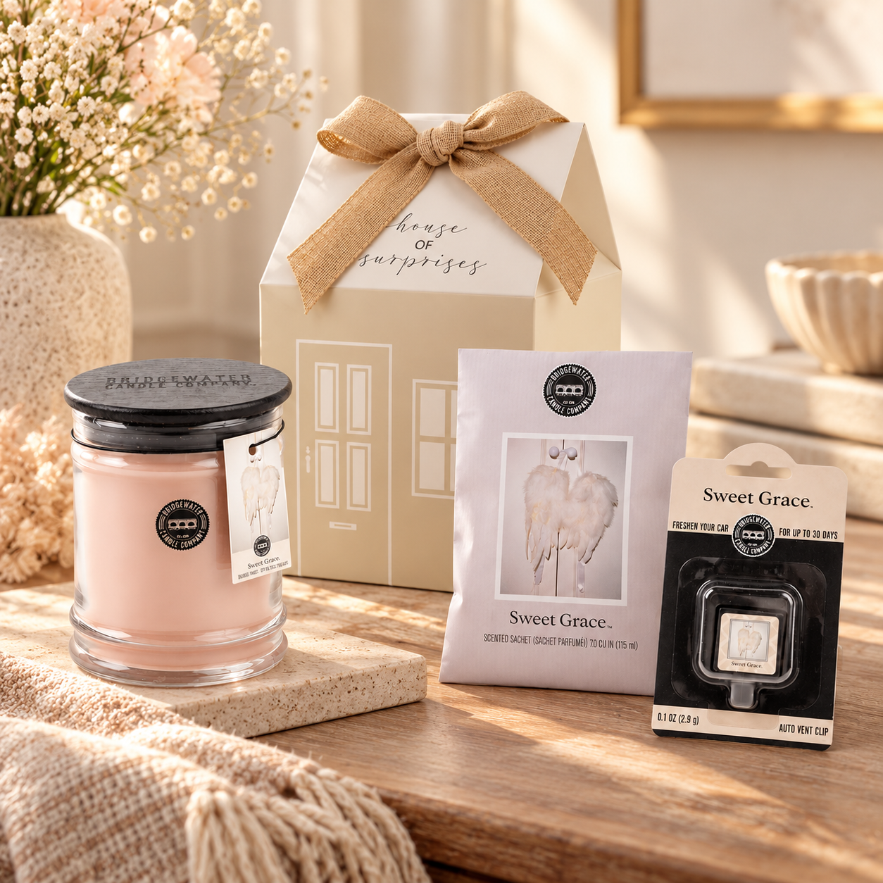 Bridgewater -Sweet Grace - Geurkaars - Geurzakje - Autoparfum - Luxe Geschenkverpakking - 3-delige Geurset - Cadeauset - Afbeelding 2