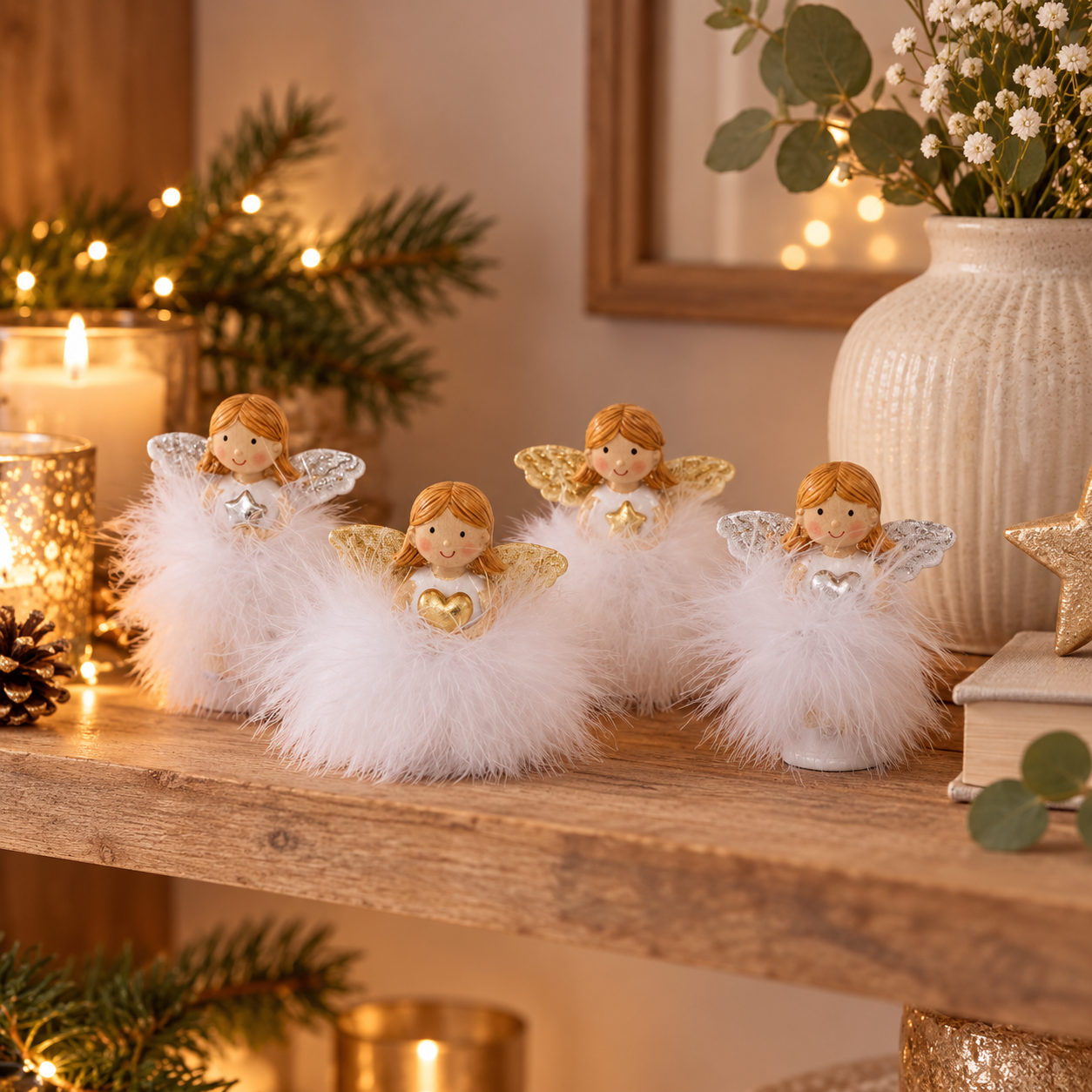 Boltze - Decoratief - Beeldjes - Set van 4 - Engel - Zilver en Goud - 7x6cm - Kerst - Figuur - Afbeelding 2